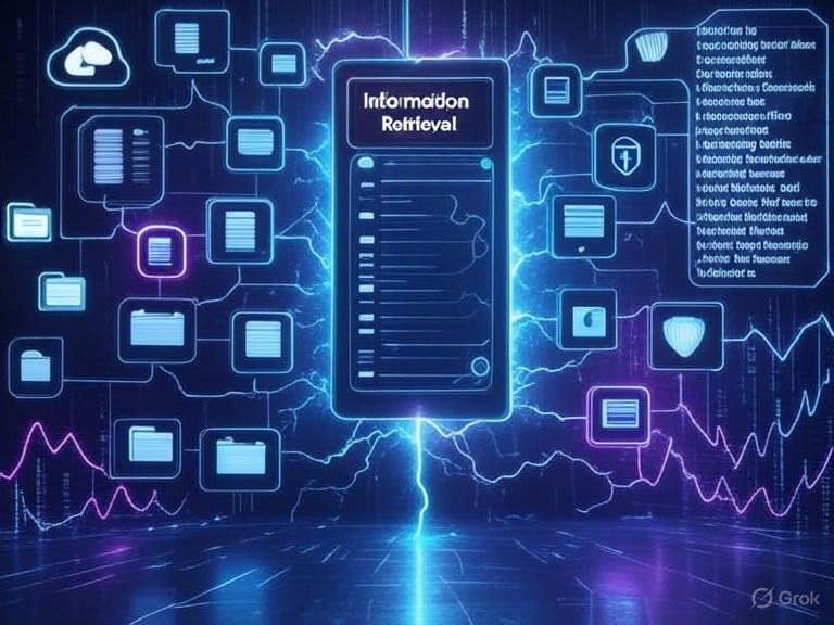 Futuristic AI interface at the center, showing rag working.