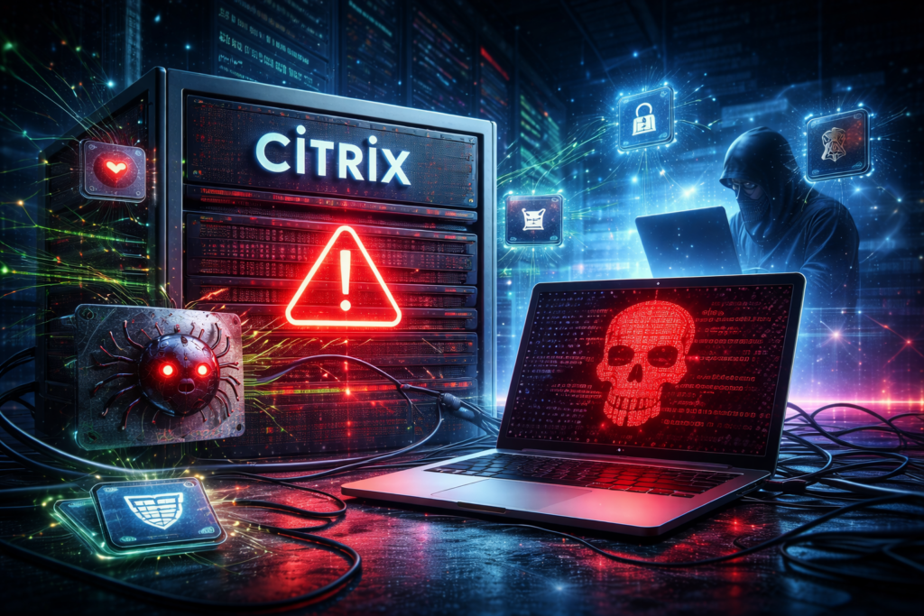 Citrix server under cyber attack with malware exploiting vulnerabilities and compromising enterprise network security