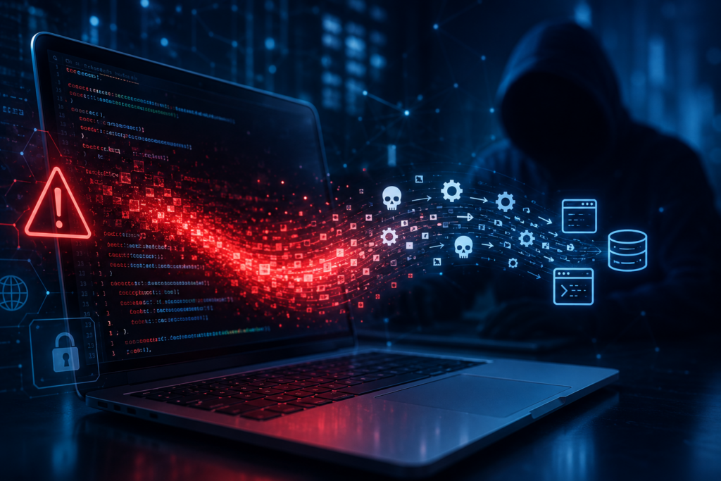 Code Injection Attacks cybersecurity concept showing malicious code execution